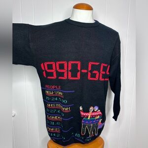 Vintage GES Knitting 1990 Colorful Odd Knit Embroiderd Sweater